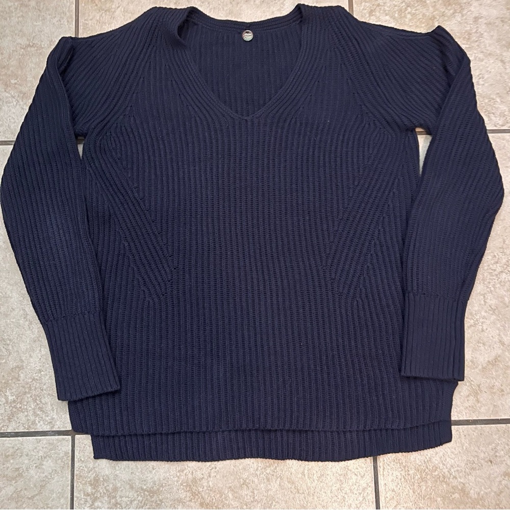 Margaret O'Leary Women’s S Navy Blue Cotton Knit Sweater Open Shoulders‎